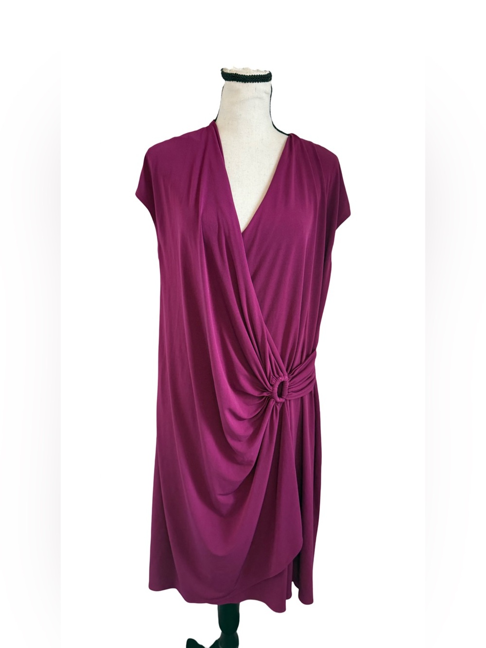 Tommy Bahama XL Magenta Pink Draped Wrap Dress Jersey Knot Front Short Sleeve